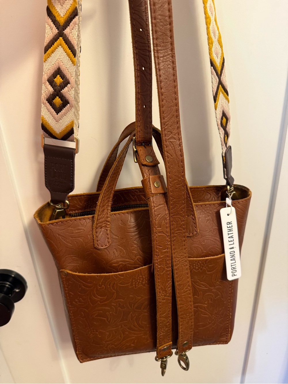 Portland Leather Mini Crossbody Bag with Patterned Strap - Picture 5 of 8